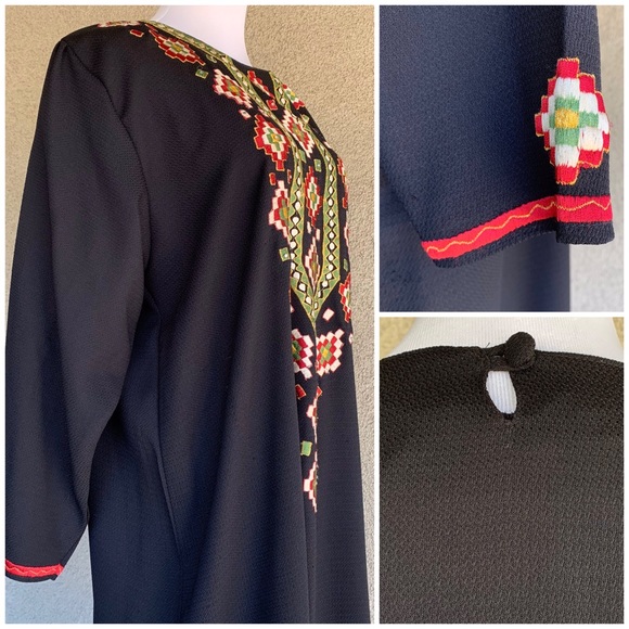 Vintage Caftan Abaya Black Embroidery size Large - Picture 4 of 8